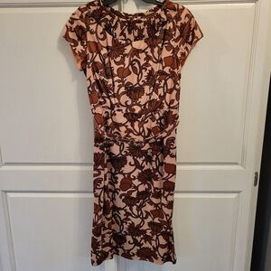 Vintage Sears Brown Tan Ornate Floral Belted Sheath Dress